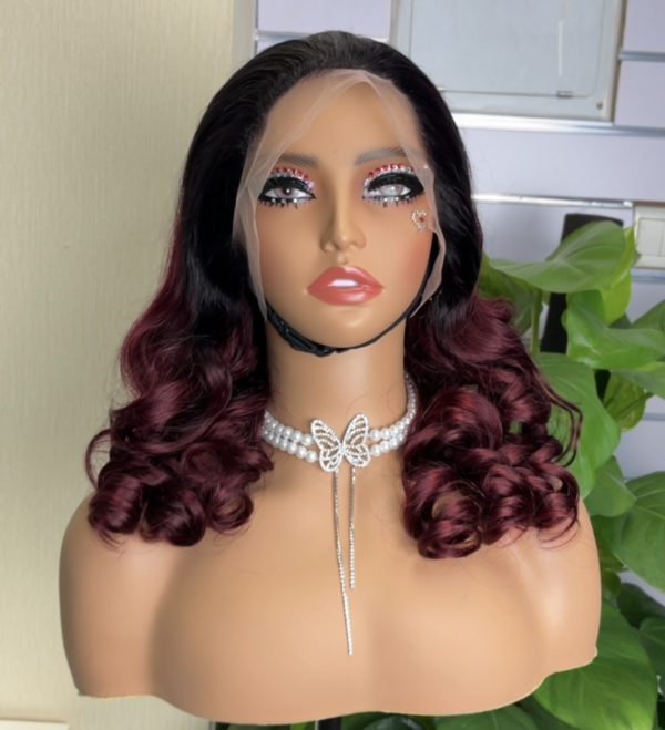 #1b/99j Double Drawn Bouncy Curl 13x4 Transparent Lace Full Frontal 300% Density Wig - Image 2
